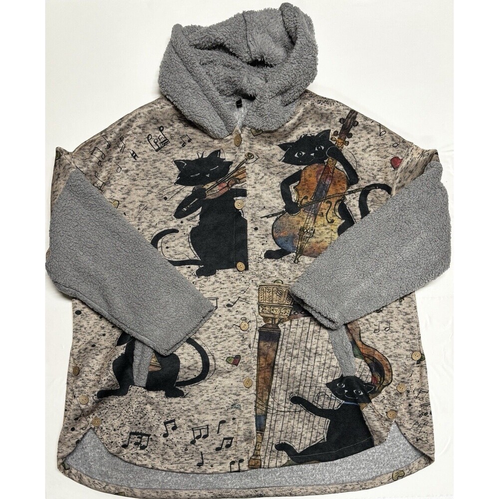 Women’s Sherpa Printed Jacket Cat Musician 4x